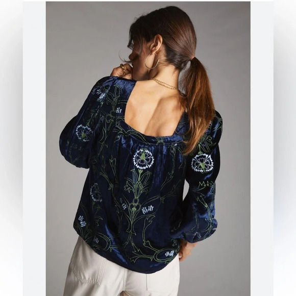 Anthropologie Lacy Velvet Embroidered Blouse - Picture 5 of 12